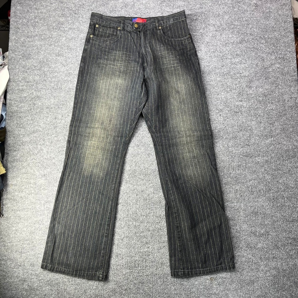 VTG Deadstock Y2K Super S Jeans Men's Denim Hickory Pinstripe Relaxed - 34X32.5
